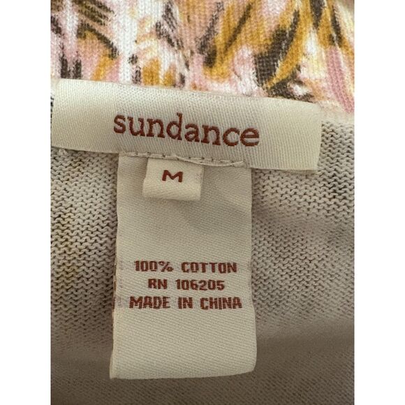 Sundance Sweater Womens Medium Pink Yellow Feather Print Button Front Cotton - Picture 4 of 5